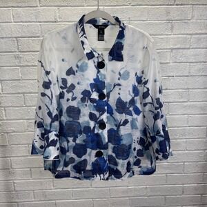 Ali Miles Blue Floral Print Sheer Lightweight Button Shirt Womens PL Cottagecore